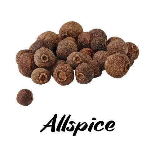 Allspice berries on a white background with 'Allspice' text.