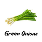 Bunch of green onions on a white background with 'Green Onions' text.