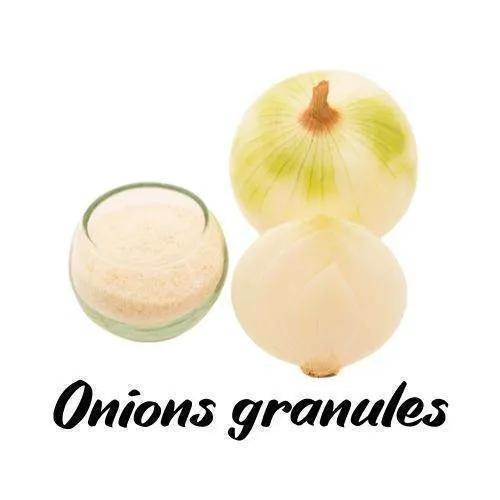 Onions and onion granules on a white background with 'Onions granules' text.