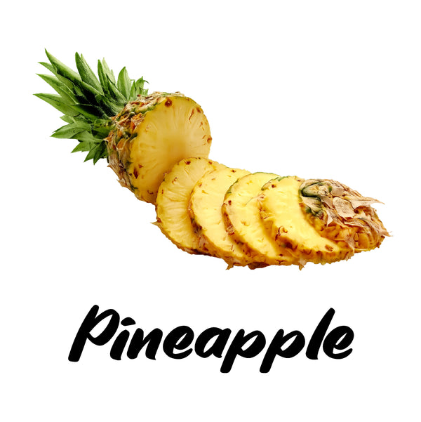 Sliced pineapple with a whole pineapple on a white background