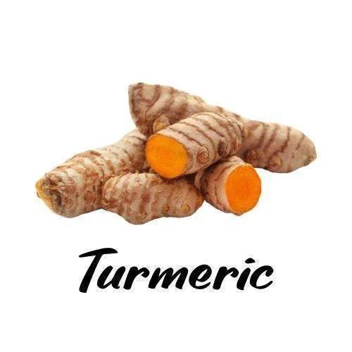 Turmeric root on a white background with 'Turmeric' text.